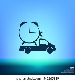 Flat paper cut style icon of vehicle. Delivery car symbol vector illustration