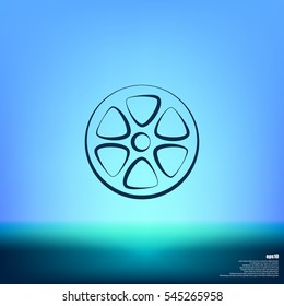 Flat paper cut style icon of old tape spool. Vector illustration
