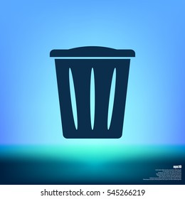 Flat paper cut style icon of trash can. Vector illustration