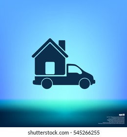 Flat paper cut style icon of vehicle. Delivery car symbol vector illustration