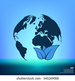 Flat paper cut style icon of eco planet. Vector illustration