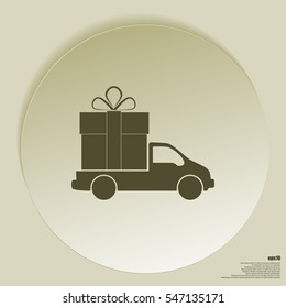 Flat paper cut style icon of vehicle. Delivery car symbol vector illustration
