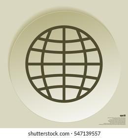 Flat paper cut style icon of globe. Vector illustration