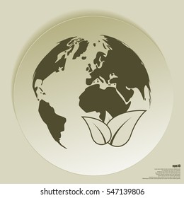 Flat paper cut style icon of eco planet. Vector illustration