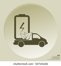 Flat paper cut style icon of eco vehicle. Delivery car symbol vector illustration