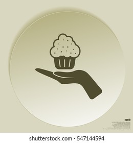 Flat paper cut style icon of cake. Vector illustration