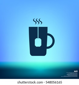 Flat paper cut style icon of hot tea cup. Vector illustration