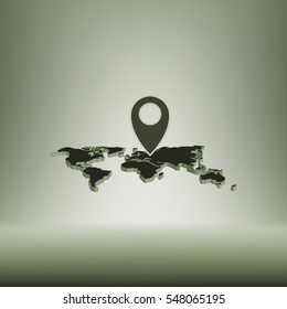 Flat paper cut style icon of World Map. Vector illustration