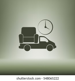 Flat paper cut style icon of vehicle. Delivery car symbol vector illustration