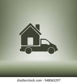 Flat paper cut style icon of vehicle. Delivery car symbol vector illustration