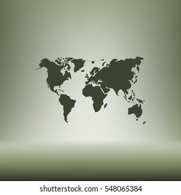 Flat paper cut style icon of World Map. Vector illustration