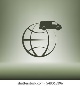 Flat paper cut style icon of vehicle. Delivery car symbol vector illustration