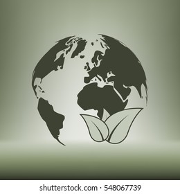 Flat paper cut style icon of eco planet. Vector illustration