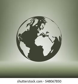 Flat paper cut style icon of globe. Vector illustration