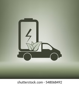 Flat paper cut style icon of eco vehicle. Delivery car symbol vector illustration