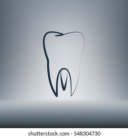 Flat paper cut style icon of tooth. Dentistry symbol icon vector illustration