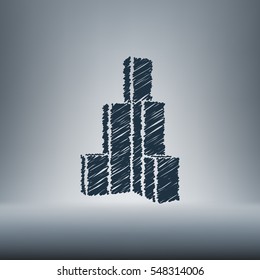 Flat paper cut style icon of sketchy building vector illustration