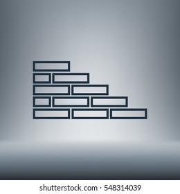 Flat paper cut style icon of brickwork fragment. Vector illustration
