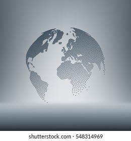Flat paper cut style icon of globe. Vector illustration