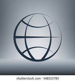 Flat paper cut style icon of globe. Vector illustration