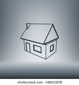 Flat paper cut style icon of house model vector illustration