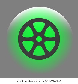 Flat paper cut style icon of old tape spool. Vector illustration