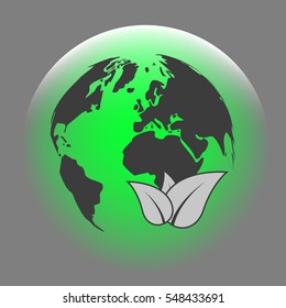 Flat paper cut style icon of eco planet. Vector illustration