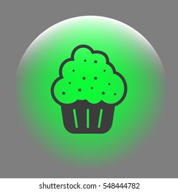 Flat paper cut style icon of cake. Vector illustration