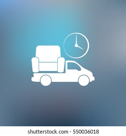 Flat paper cut style icon of vehicle. Delivery car symbol vector illustration
