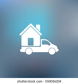 Flat paper cut style icon of vehicle. Delivery car symbol vector illustration