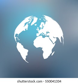 Flat paper cut style icon of globe. Vector illustration