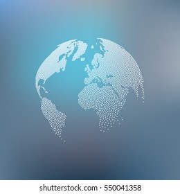 Flat paper cut style icon of globe. Vector illustration