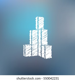 Flat paper cut style icon of sketchy building vector illustration