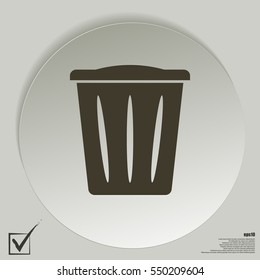 Flat paper cut style icon of trash can. Vector illustration