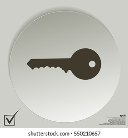 Flat paper cut style icon of an old key. Vector illustration
