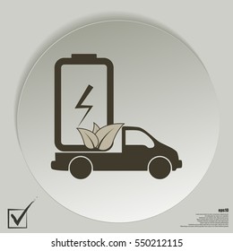 Flat paper cut style icon of eco vehicle. Delivery car symbol vector illustration