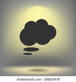 Flat paper cut style icon of thought cloud. Vector illustration