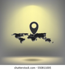 Flat paper cut style icon of World Map. Vector illustration