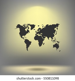 Flat paper cut style icon of World Map. Vector illustration