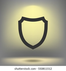 Flat paper cut style icon of a shield. Vector illustration