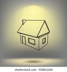 Flat paper cut style icon of house model vector illustration