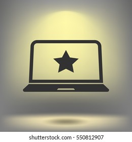 Flat paper cut style icon of laptop computer. Vector illustration