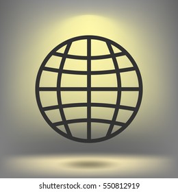 Flat paper cut style icon of globe. Vector illustration