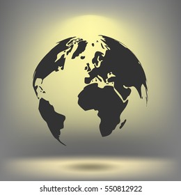 Flat paper cut style icon of globe. Vector illustration