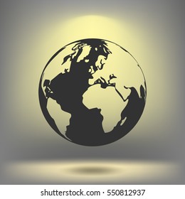 Flat paper cut style icon of globe. Vector illustration