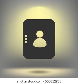 Flat paper cut style icon of an address book. Vector illustration