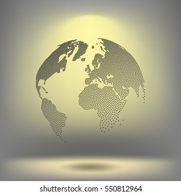 Flat paper cut style icon of globe. Vector illustration