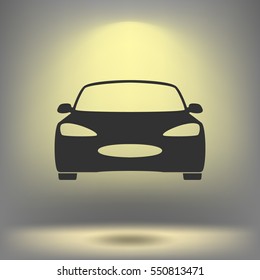 Flat paper cut style icon of a car. Vector illustration