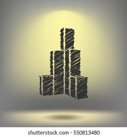 Flat paper cut style icon of sketchy building vector illustration