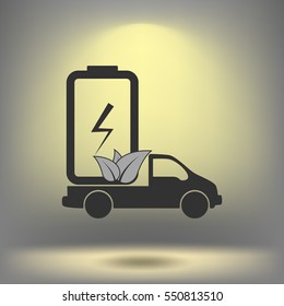 Flat paper cut style icon of eco vehicle. Delivery car symbol vector illustration
